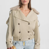 Bej Kürk Yakalı Kısa Trençkot