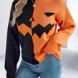 Hayalet Desenli Uzun Kollu Yuvarlak Yaka Kazak