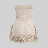 3D Çiçek Aplikeli Büstiyer Elbise - Ivoire
