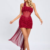 Olympia Korse Gül Mini Elbise