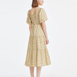 Çiçek Desenli Balon Kol Elbise