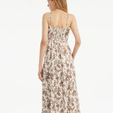 Çiçek Desenli Kadın Midi İnce Askılı Elbise