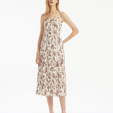 Çiçek Desenli Kadın Midi İnce Askılı Elbise