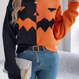 Hayalet Desenli Uzun Kollu Yuvarlak Yaka Kazak