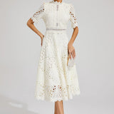 Beyaz Dantel Midi Elbise