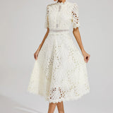 Beyaz Dantel Midi Elbise