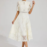 Beyaz Dantel Midi Elbise