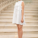 Bol Çiçek Aplikeli Mini Elbise