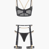 Zincirli Bustier Kontrast File İç Giyim Garter Seti