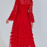 Kırmızı Uzun Kollu Maxi Elbise