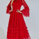 Kırmızı Uzun Kollu Maxi Elbise