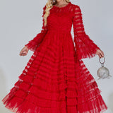 Kırmızı Uzun Kollu Maxi Elbise