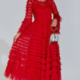 Kırmızı Uzun Kollu Maxi Elbise