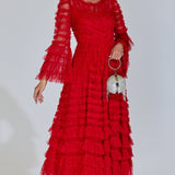 Kırmızı Uzun Kollu Maxi Elbise