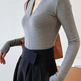 Siyah V Yaka Uzun Kollu Triko Bluz