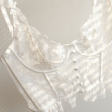 Çiçekli Dantel Örgü Korse Crop Üst