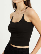 Minimal Siyah İnce Askılı Crop Bluz