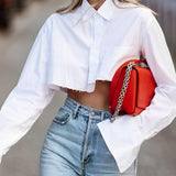 Beyaz Kısa Kesim Gömlek Bluz