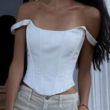 Beyaz Omuz Detaylı Korse Bluz