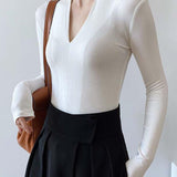 Siyah V Yaka Uzun Kollu Triko Bluz