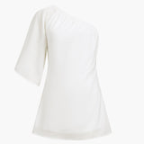 Aegean Pamuklu Keten Tek Kollu Kısa Elbise