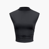 Minimal Siyah Yüksek Yaka Crop Bluz