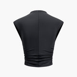 Minimal Siyah Yüksek Yaka Crop Bluz