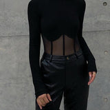 Siyah Transparan Detaylı Uzun Kollu Bluz