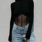 Siyah Transparan Detaylı Uzun Kollu Bluz