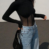 Siyah Transparan Detaylı Uzun Kollu Bluz