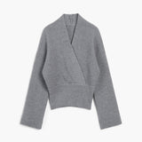 Gri Kuşak Detaylı Minimalist Triko Kazak