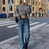 Gri Bağlama Detaylı Triko Kazak