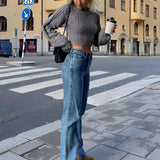 Gri Bağlama Detaylı Triko Kazak