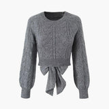 Gri Bağlama Detaylı Triko Kazak