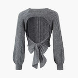 Gri Bağlama Detaylı Triko Kazak