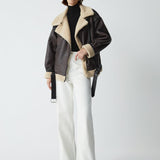 Classic Sherpa Lined Shearling Leather Flight Jacket