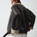 Classic Sherpa Lined Shearling Leather Flight Jacket