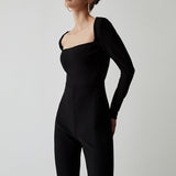 Kare Yaka Siyah Tulum