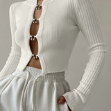 Kesik Bölmeli Boncuk Detaylı Nervürlü Örgü Üst