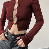 Kesik Bölmeli Boncuk Detaylı Nervürlü Örgü Üst