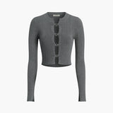 Kesik Bölmeli Boncuk Detaylı Nervürlü Örgü Üst