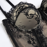 Çiçekli Dantel Yarı Şeffaf Korse