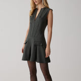 V Yaka Kolsuz Büzgülü Korse Kısa Elbise
