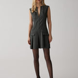 V Yaka Kolsuz Büzgülü Korse Kısa Elbise
