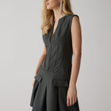 V Yaka Kolsuz Büzgülü Korse Kısa Elbise