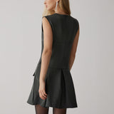V Yaka Kolsuz Büzgülü Korse Kısa Elbise