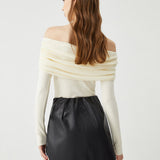 Ekru Drapeli Omuz Dekolteli Bluz