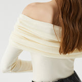 Ekru Drapeli Omuz Dekolteli Bluz