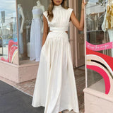 Mock Yaka Kesik Uzun Elbise