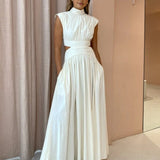 Mock Yaka Kesik Uzun Elbise